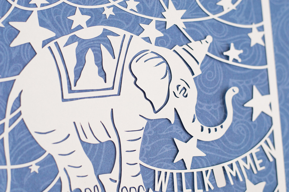 Individuelle Geschenke Zur Geburt
 Individueller Papercut mit Elefantenmotiv Geschenk zur