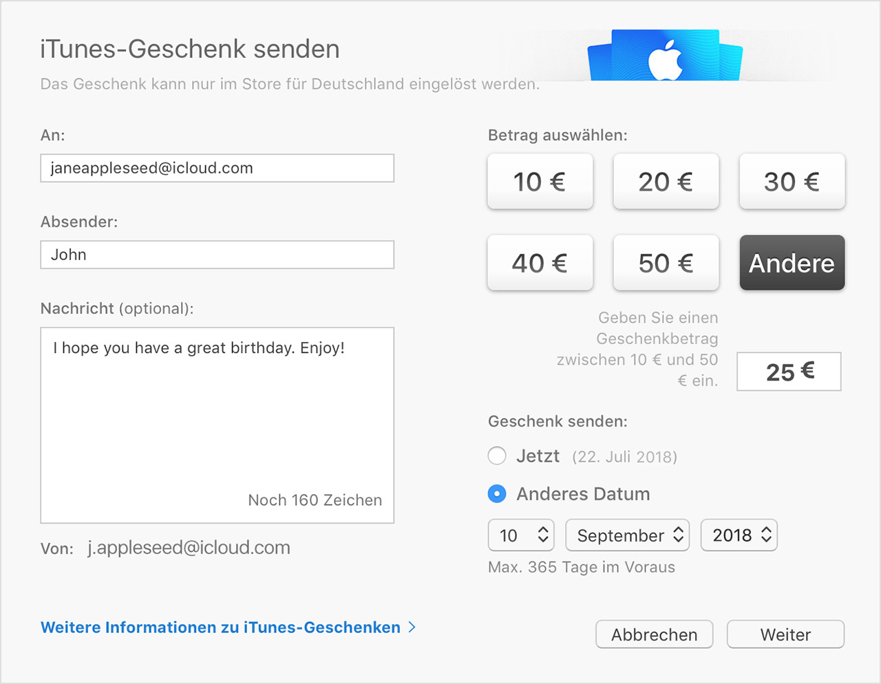 Itunes Geschenke App
 App Store und iTunes Geschenke per E Mail senden Apple