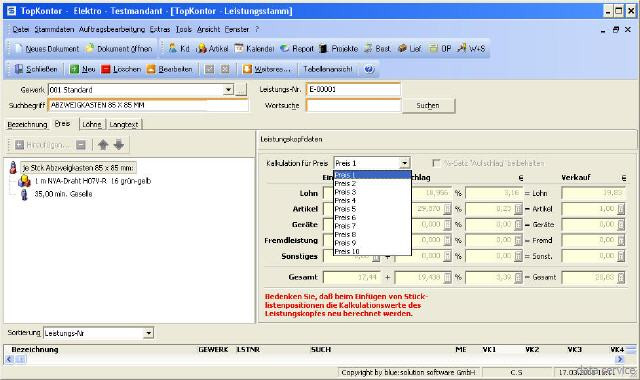 Kalkulation Handwerk
 Handwerkersoftware TopKontor Handwerk 6