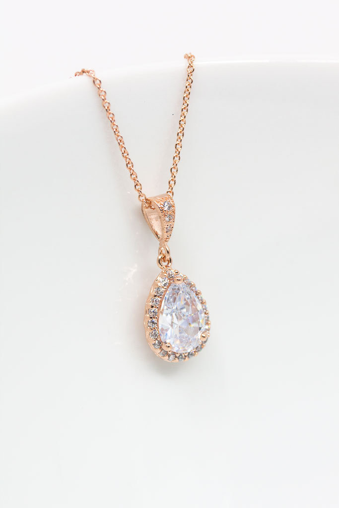 Kette Hochzeit
 Kette Rosegold Tropfen Kristall Hochzeit Zirkonia Braut