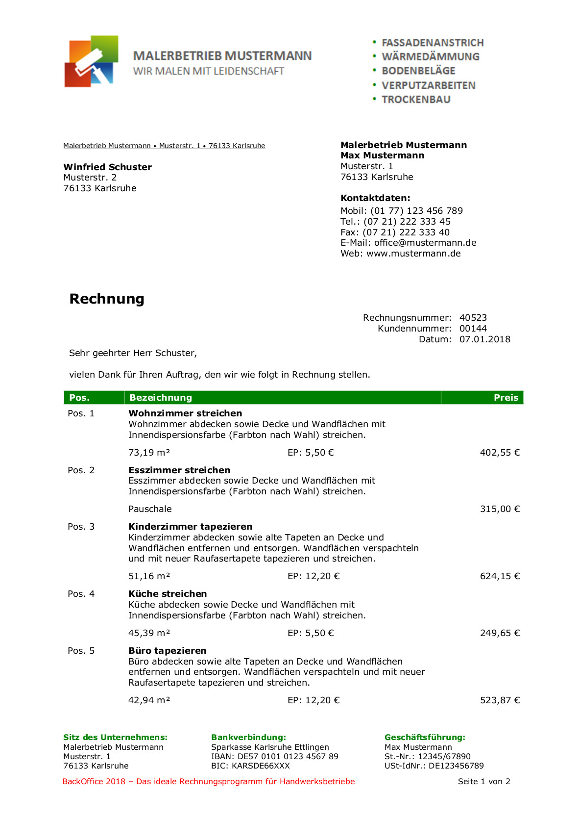 Kleingewerbe Handwerk
 Muster einer Keinunternehmer Rechnung