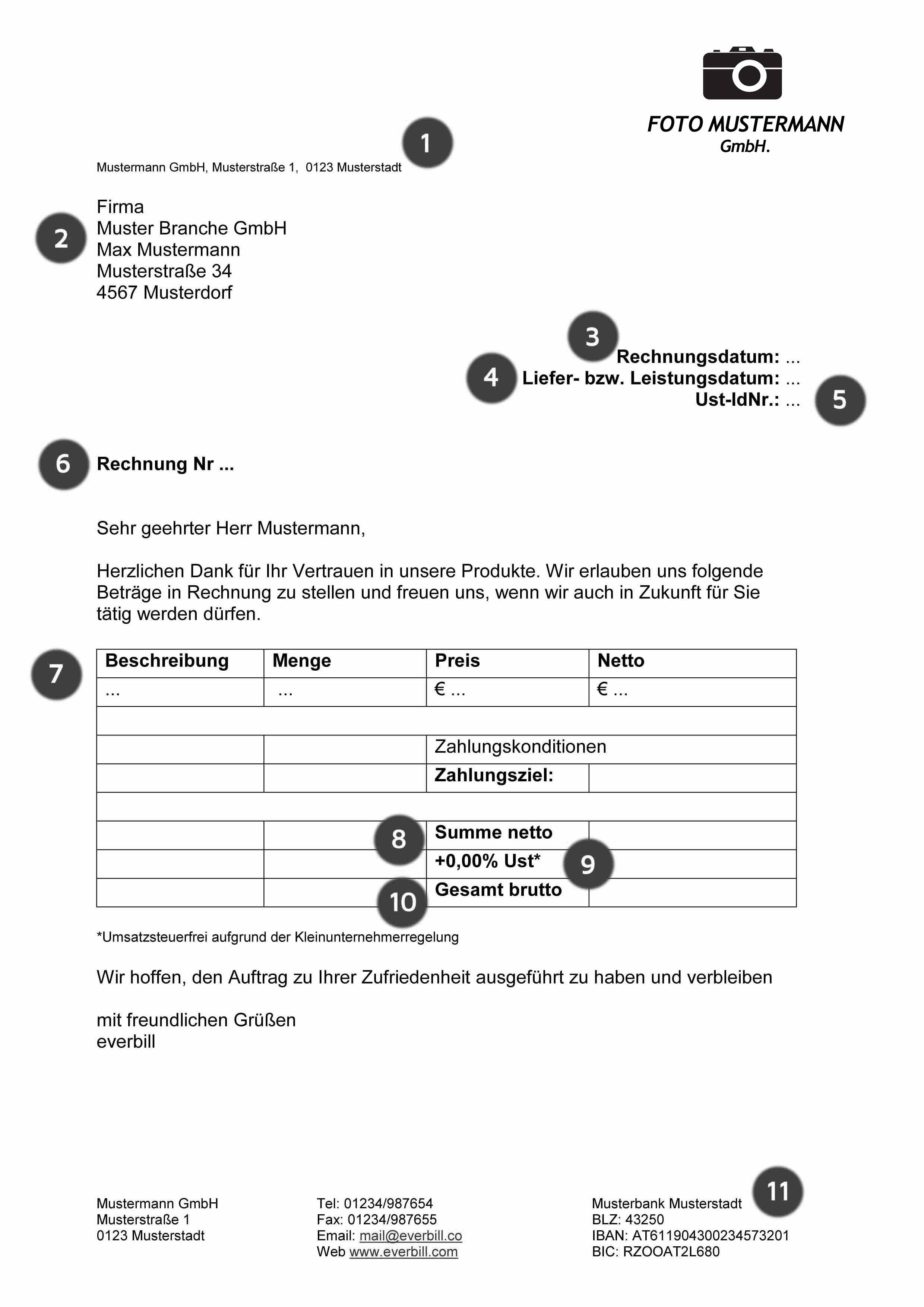 Kleingewerbe Handwerk
 Rechnung stellen Fotograf gratis Musterrechnung