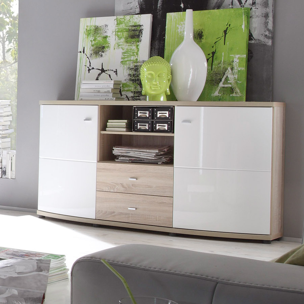 Kommode Eiche Sägerau
 Sideboard Kentucky Kommode Anrichte Eiche sägerau weiß