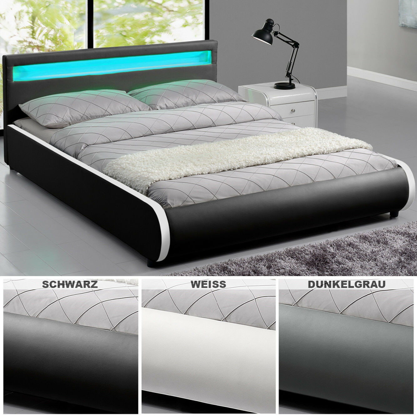 Led Bett
 POLSTERBETT LED Kunstlederbett Ehebett Bett Doppelbett