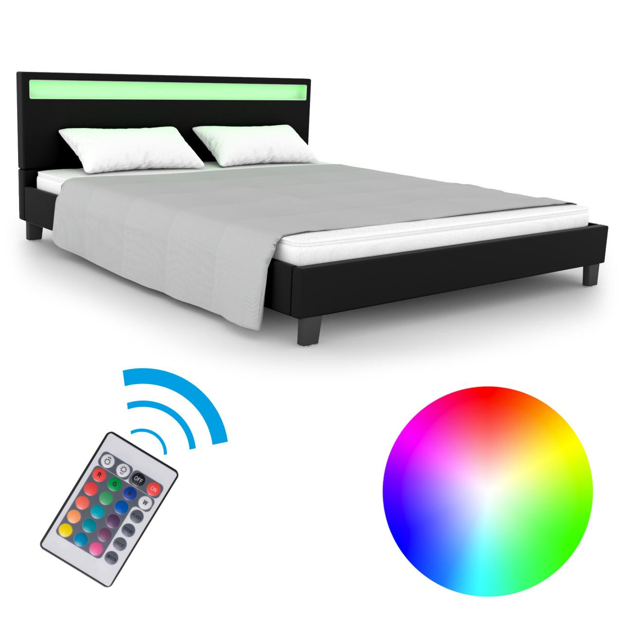 Led Bett
 Homelux LED Bett Polsterbett Doppelbett Kunstlederbett