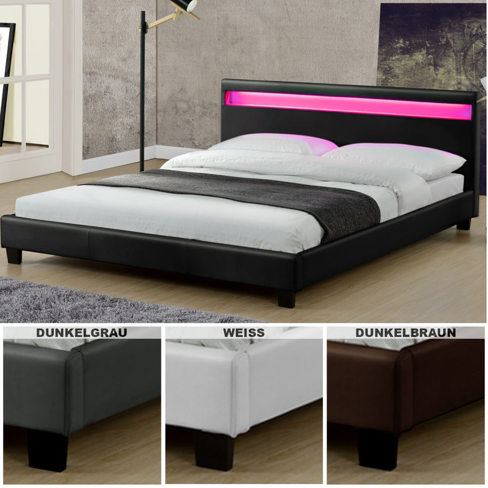 Led Bett
 Polsterbett Doppelbett Design mit LED Bettgestell