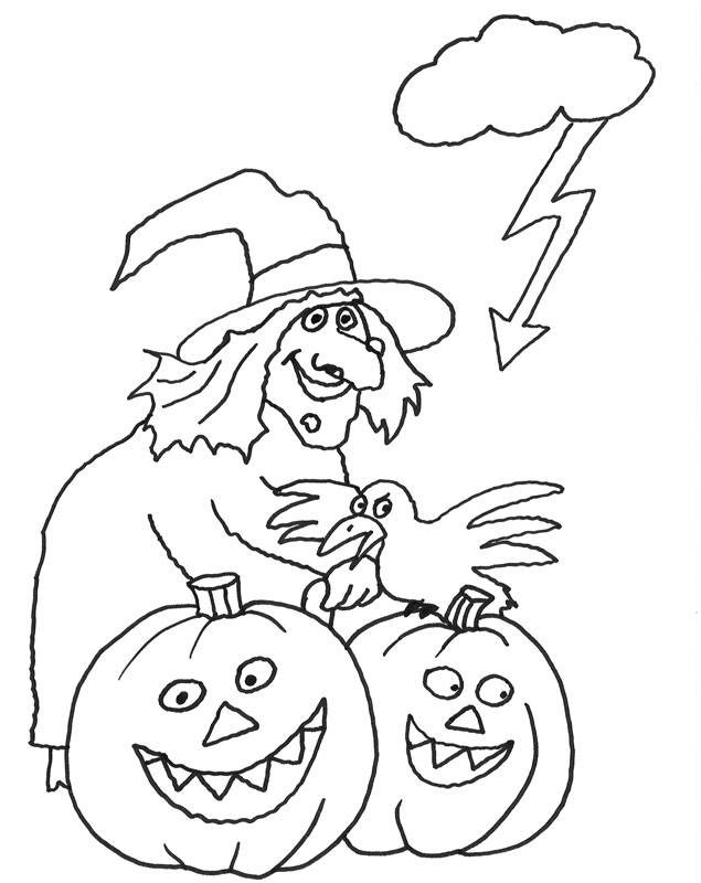 Malvorlagen Hexe
 Kostenlose Malvorlage Halloween Hexe mit Kürbissen zum