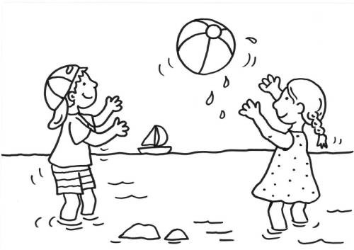 Malvorlagen Kindergarten
 Kostenlose Malvorlage Sommer Kinder spielen Wasserball