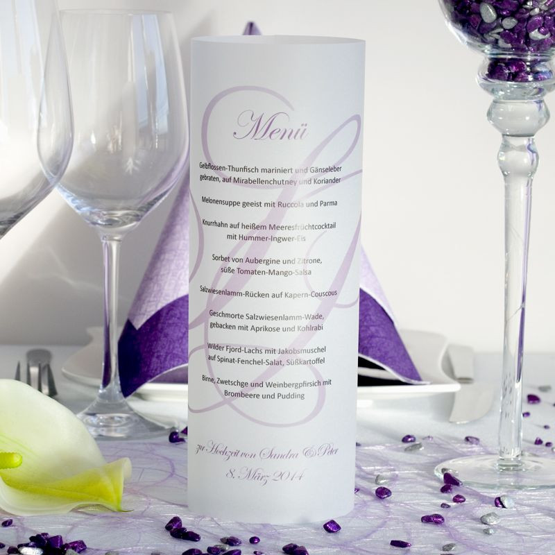 Menükarten Hochzeit Windlicht
 Hochzeitsdeko selber machen Ideen für Tischdeko