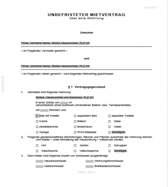 Mietvertrag Wohnung
 Formular Mietvertrag