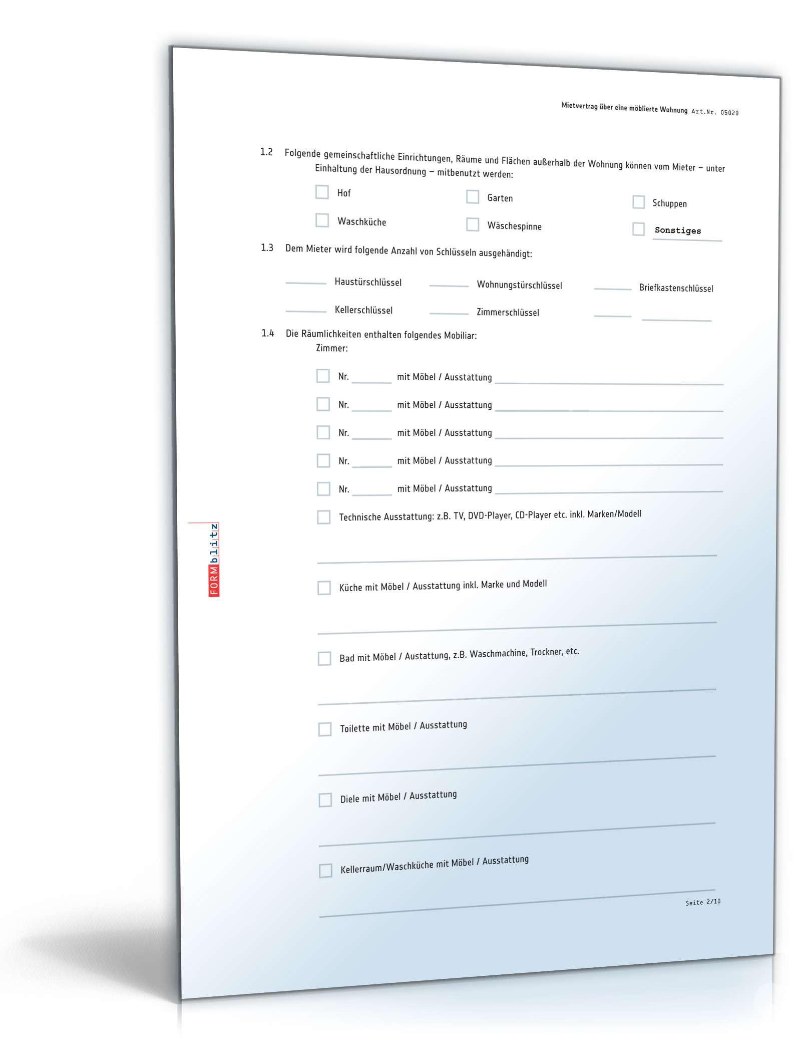 Mietvertrag Wohnung
 Mietvertrag möblierte Wohnung Muster zum Download