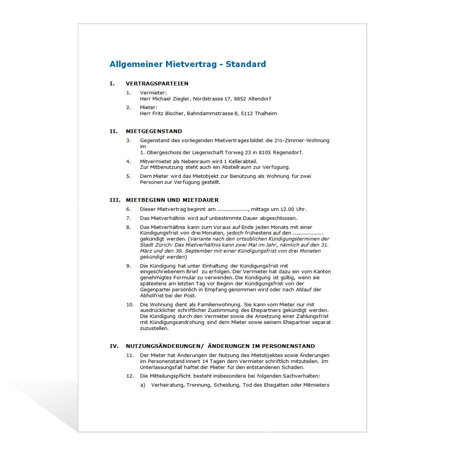 Mietvertrag Wohnung
 Muster Mietvertrag Wohnung