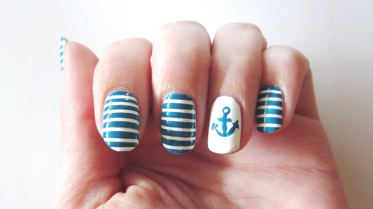 Nageldesign Anker
 Nautical Nails Nautisches Meeres Nageldesign mit