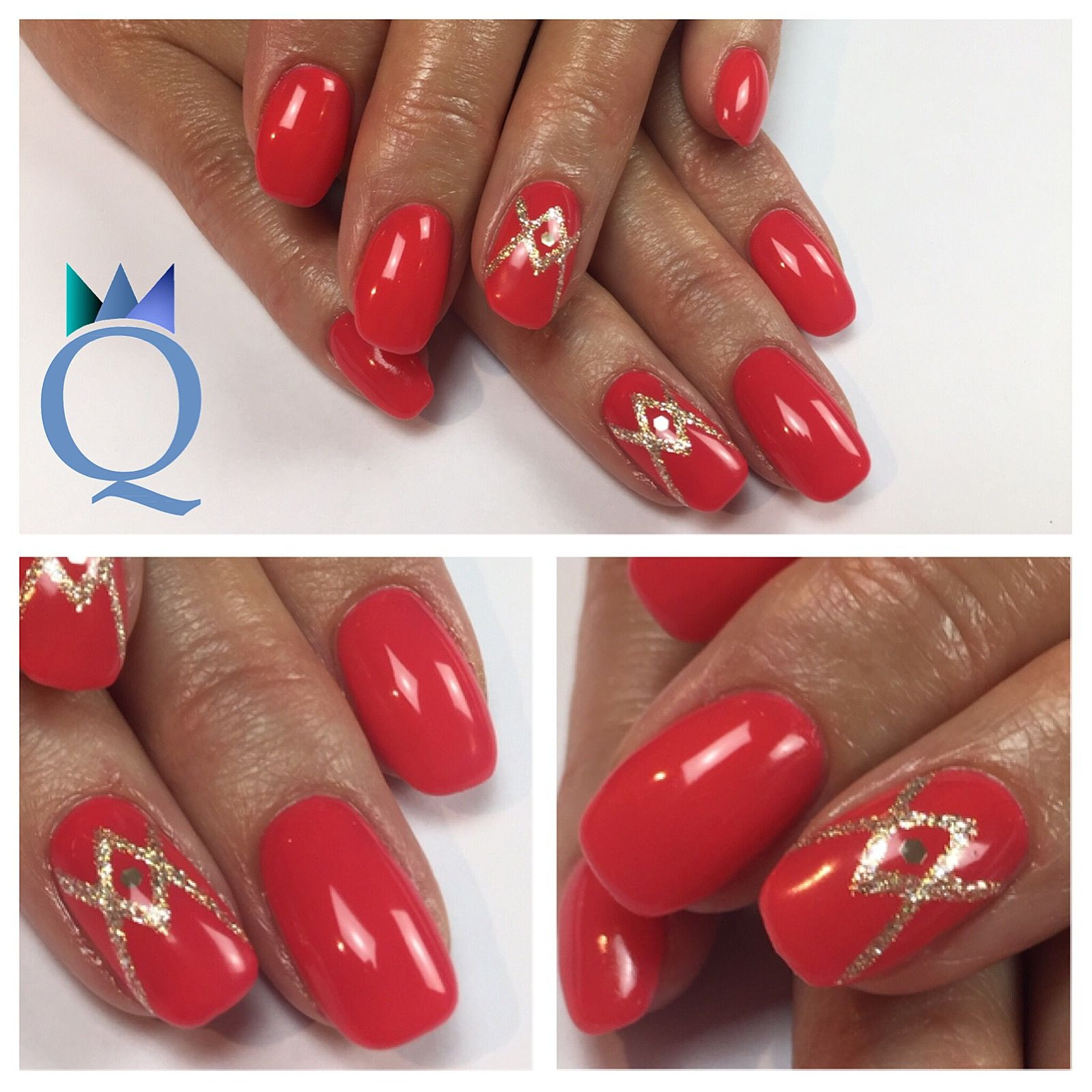 Nageldesign Koralle
 gelnails nails coral goldsilver glitter gelnägel