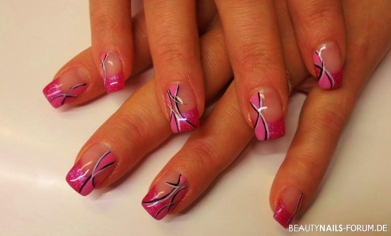 Nageldesign Pink Glitzer
 French pink glitzer Nageldesign