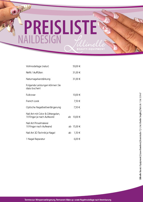 Nageldesign Preisliste
 Preisliste Naildesign