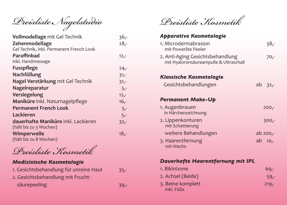 Nageldesign Preisliste
 OleHaus