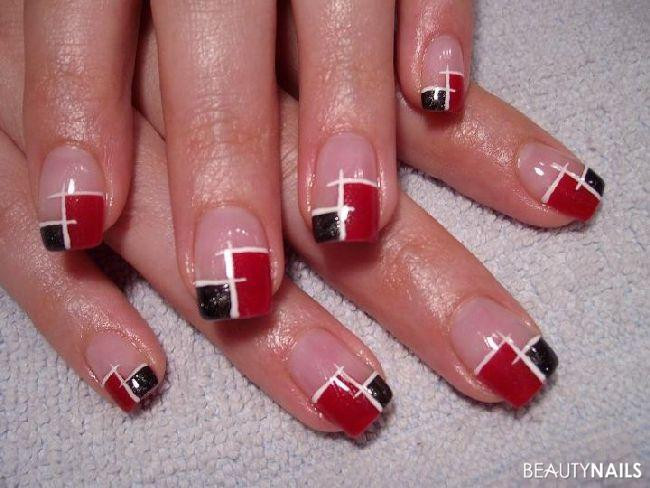 Nageldesign Rot Weiß
 schwarz rot im Viereck o Nageldesign