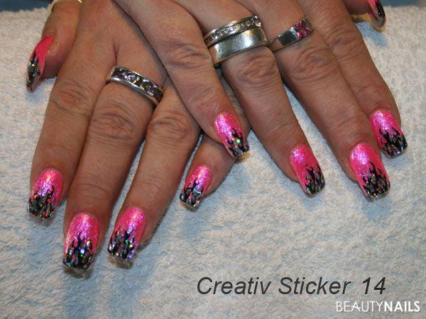 Nageldesign Schwarz Neon Pink
 Creativ Sticker 14 von Creativ Art Shop und neon pink