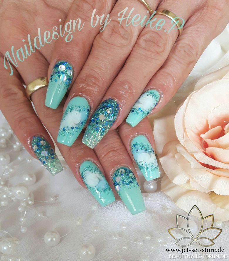 Nageldesign Türkis Glitzer
 Nageldesign Galerie 2019 100 Nagelstudio Bilder & Nail