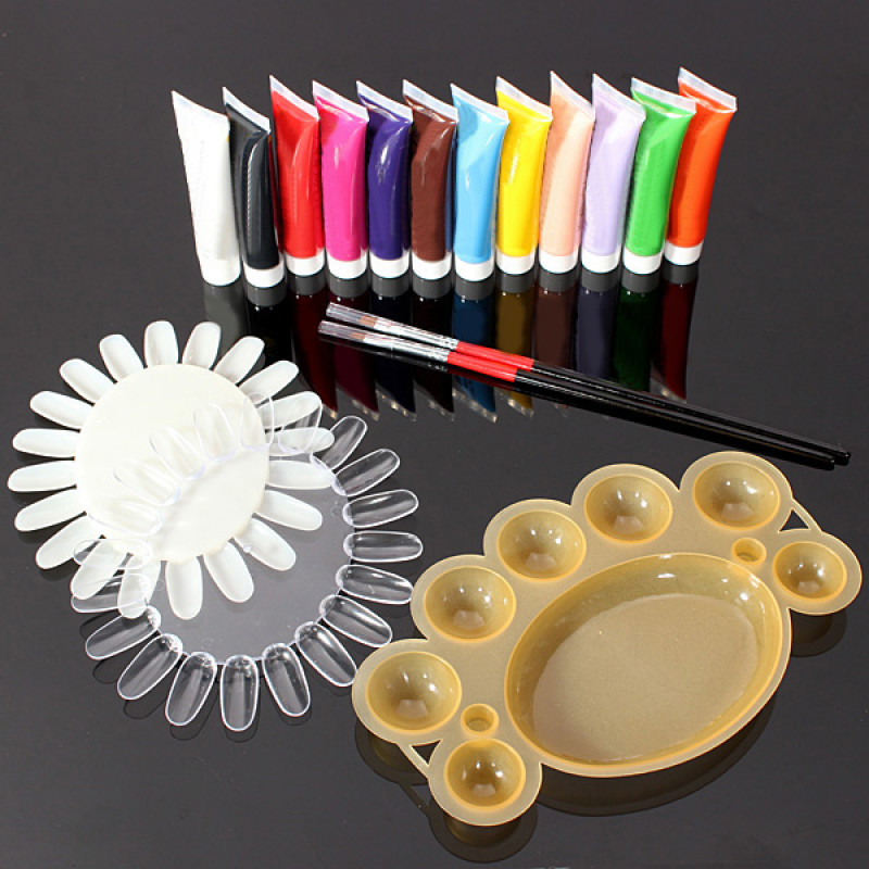 Nageldesign Werkzeug
 Günstig Kaufen 12 Farben 3D Nagel Kunst Acrylfarben Pinsel