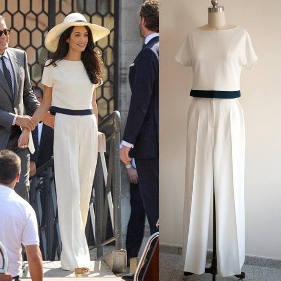 Overall Festlich Hochzeit
 Amal Clooney Creme Hosenanzug weißen Overall Hochzeit