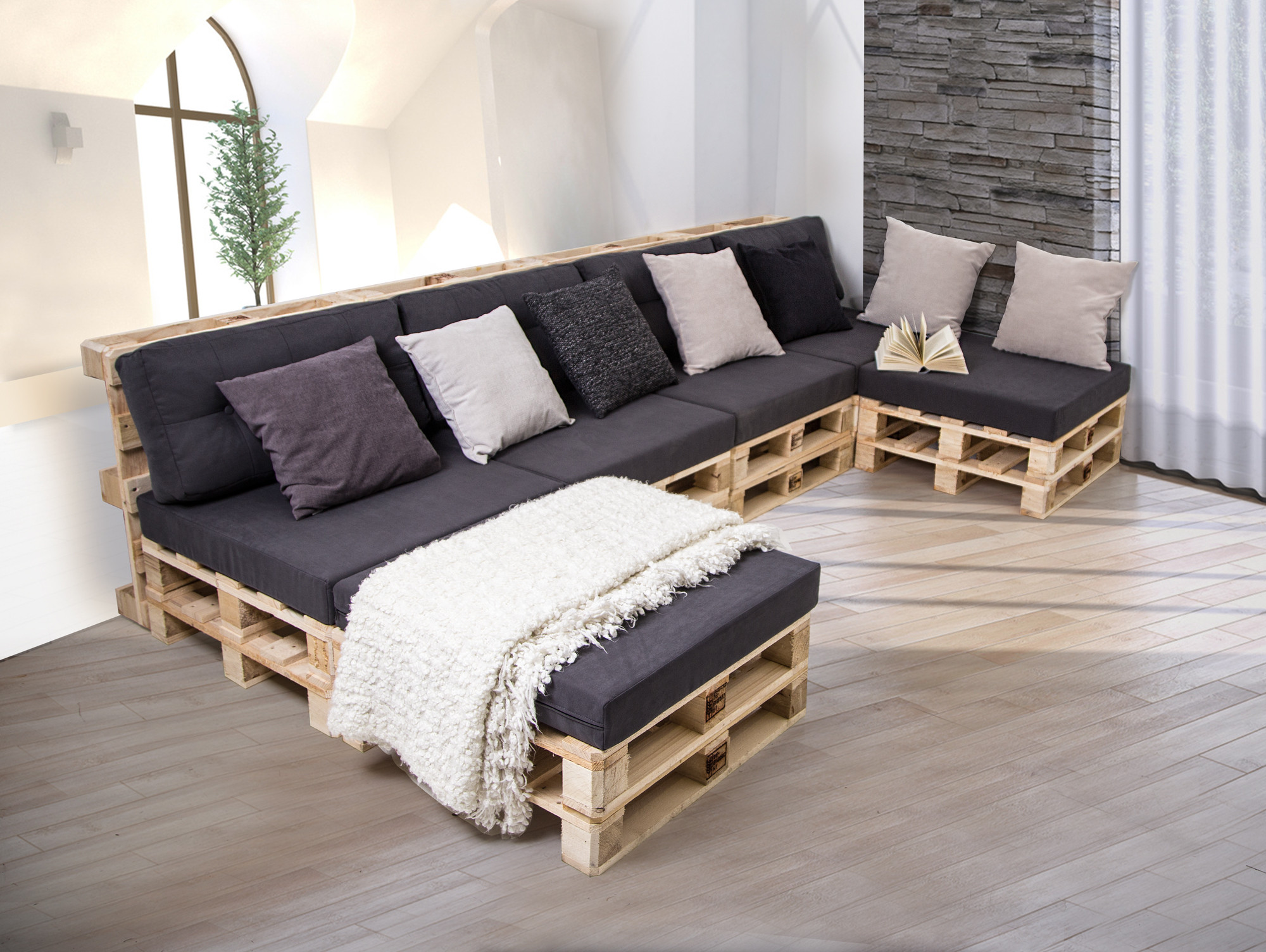 Paletten Couch
 PALETTI Sofalandschaft Sofa aus Paletten Fichte Fichte natur