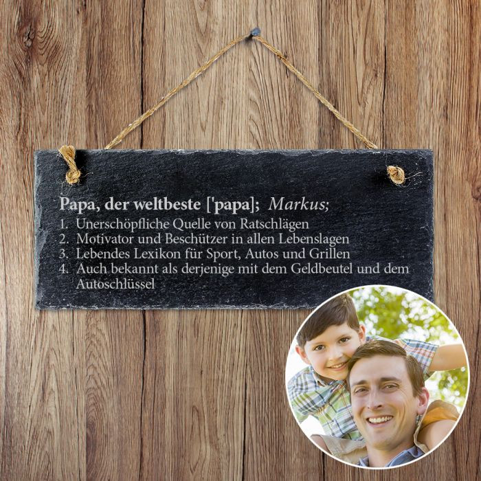 Papa Geschenke
 Schiefertafel mit Gravur Definition Weltbester Papa Motiv