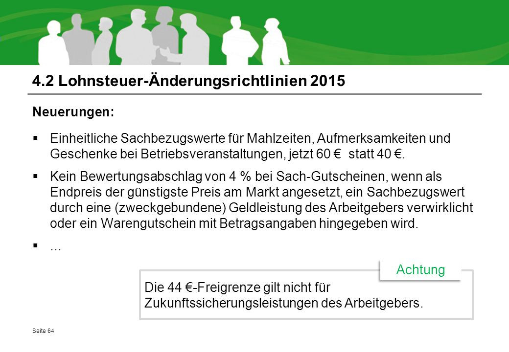 Pauschale Lohnsteuer Geschenke
 Mandanteninformationsveranstaltung zum Jahreswechsel 2014