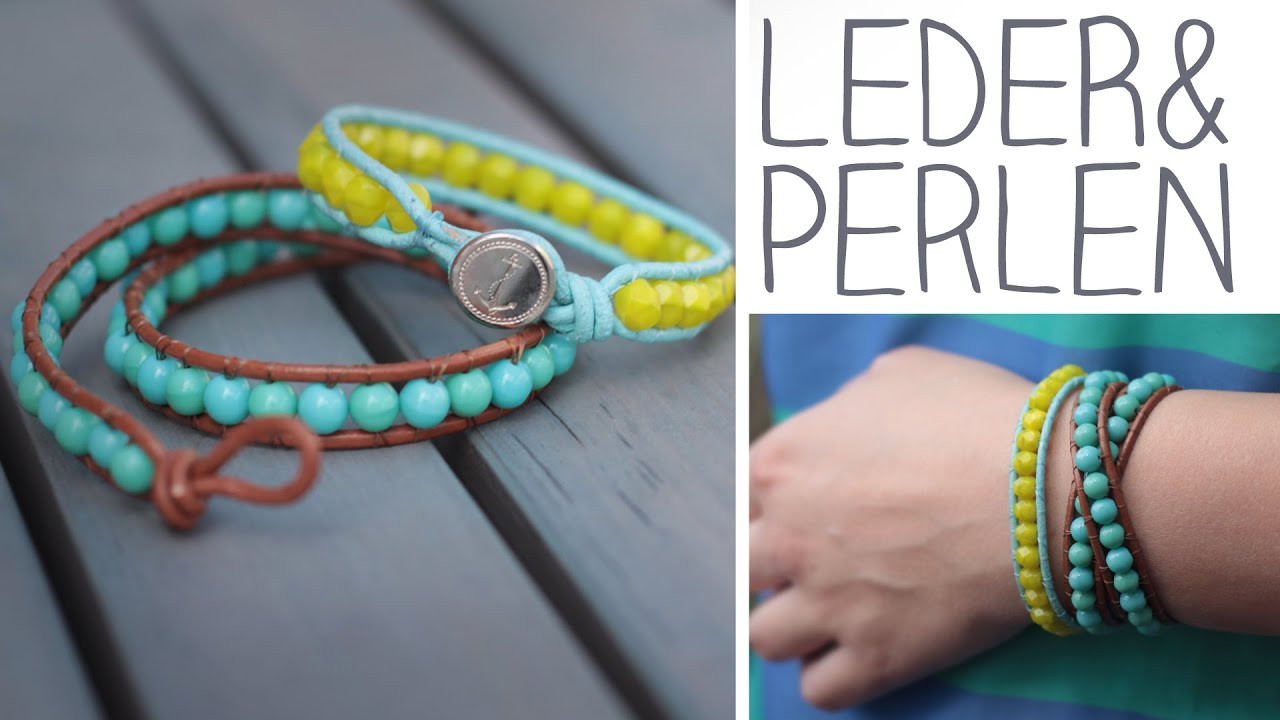 Perlenarmband Diy
 DIY Leder Perlen Armband zum Umwickeln Knopf oder