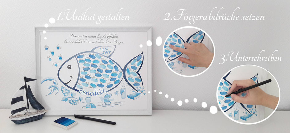 Personalisierte Geschenke Zur Geburt
 Geschenk zur Taufe Fisch und Taube Fingerabdruckbaum