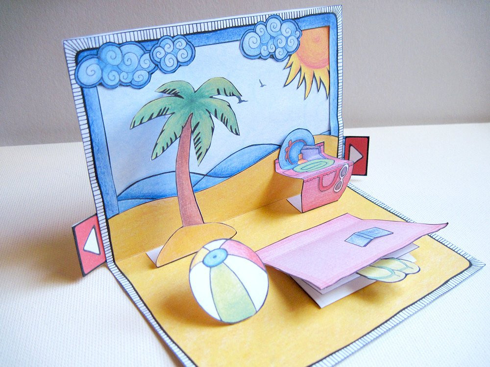 Pop Up Card Diy
 Day at the beach DIY Pop Up Card & Envelope Set Greeting