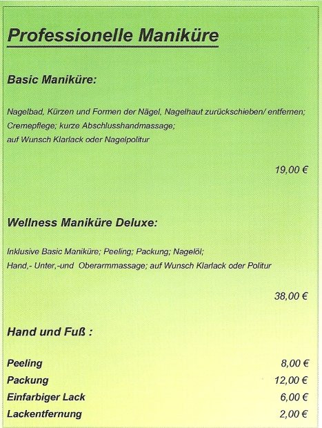 Preise Maniküre
 seevetal Leistung & Preise Maniküre