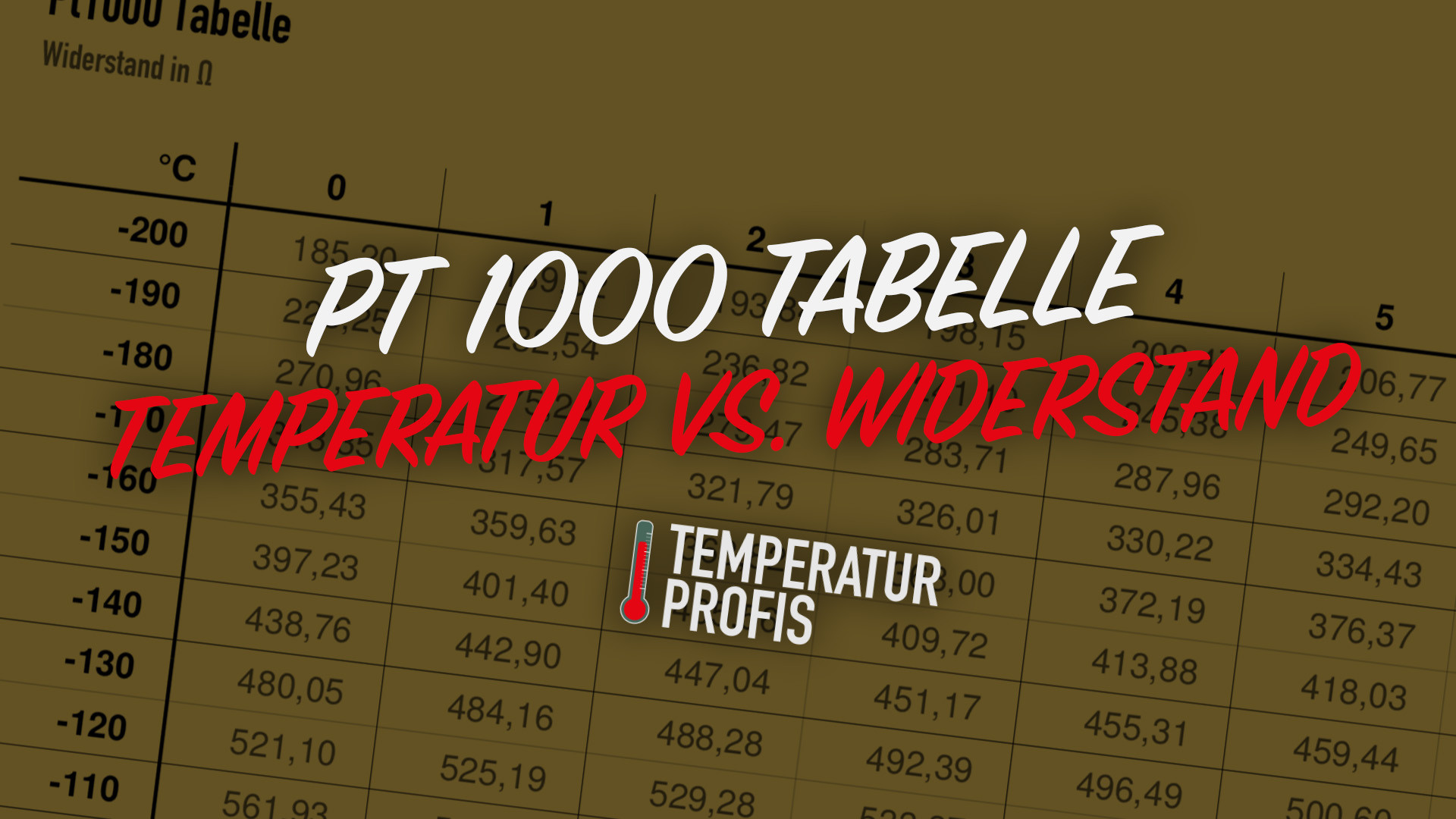 Pt1000 Tabelle
 Pt1000 Widerstandstabelle mit Temperaturen in °C jetzt