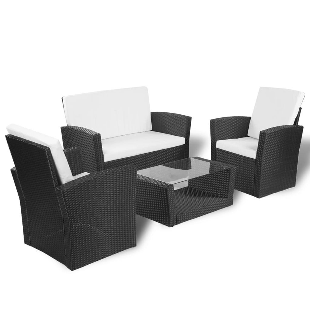 Rattan Lounge Set
 vidaXL Black Outdoor Poly Rattan Lounge Set with Cushions