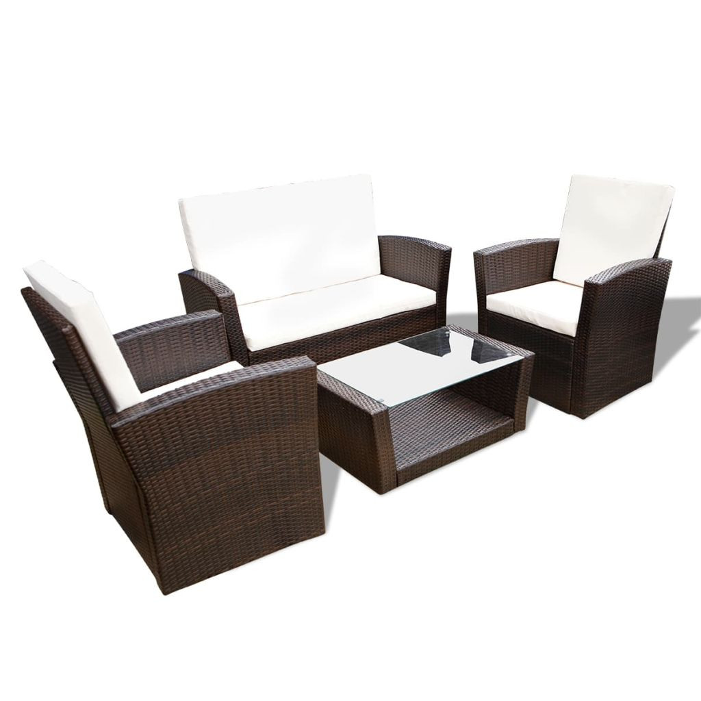 Rattan Lounge Set
 vidaXL Brown Outdoor Poly Rattan Lounge Set with Cushions