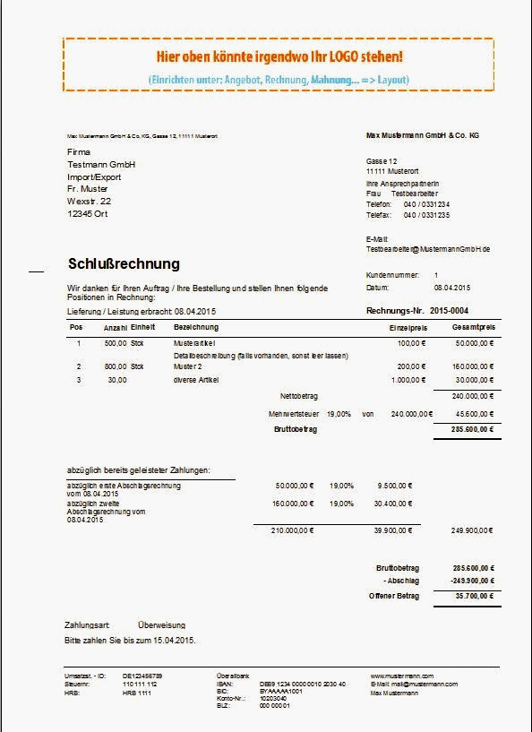 Rechnung Muster Handwerk
 14 abschlagszahlung handwerker muster