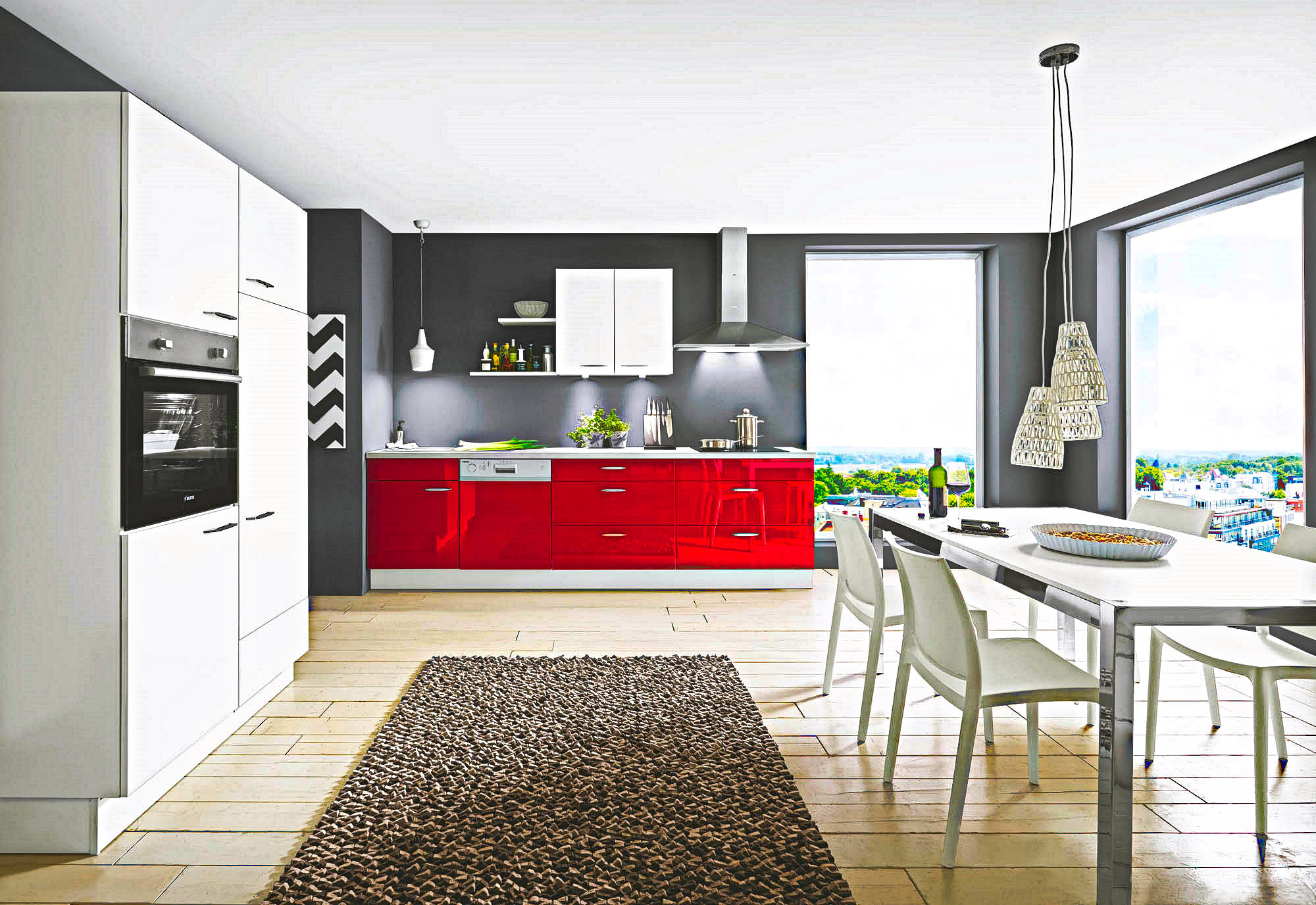 Rote Küche
 Rote Lack Küche Hochglanz mit Beton Arbeitsplatte sofort