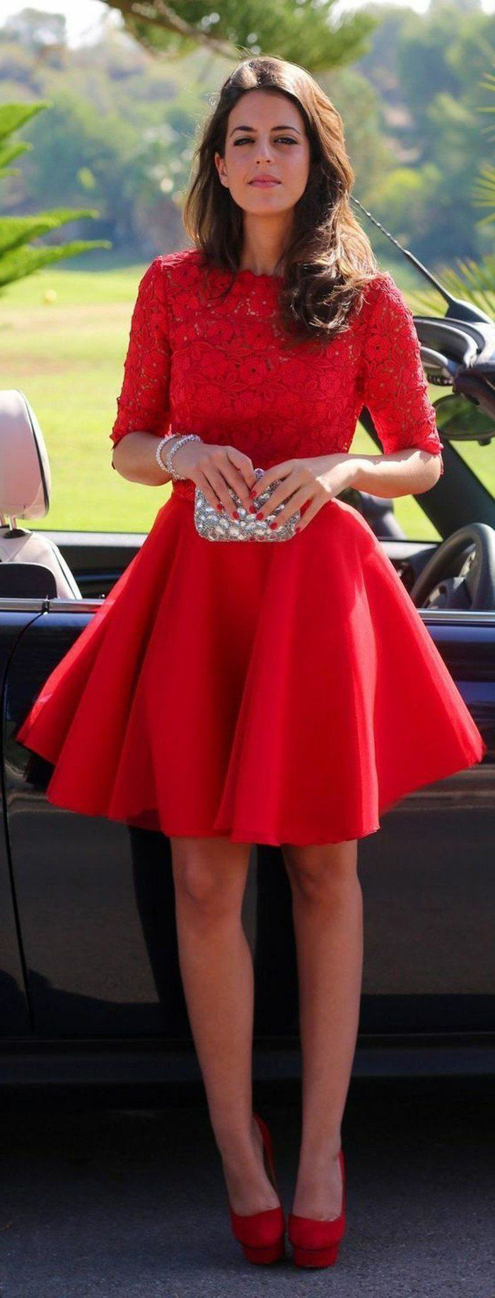 Rotes Kleid Auf Hochzeit
 festliche kleider kurz rotes kleid mit spitze lockige