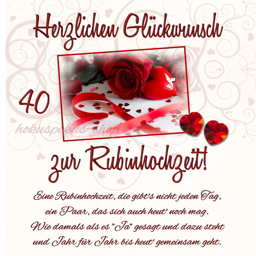 Rubinhochzeit Geschenke
 Flaschenetikett Rubinhochzeit Sektflasche Weinflasche Wein