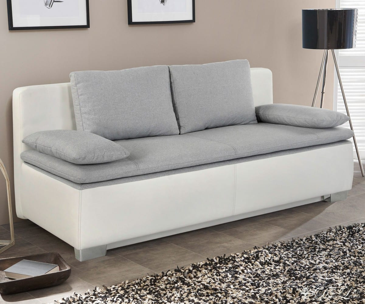 Schlafsofa Mit Bettkasten
 Schlafsofa Tolga 202x96 Weiss Hellgrau Couch mit