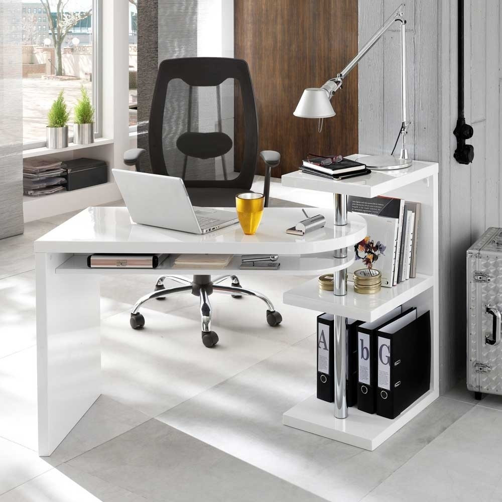 Schreibtisch Weiß Hochglanz
 Schreibtisch Mia in Weiß Hochglanz mit Regalteil