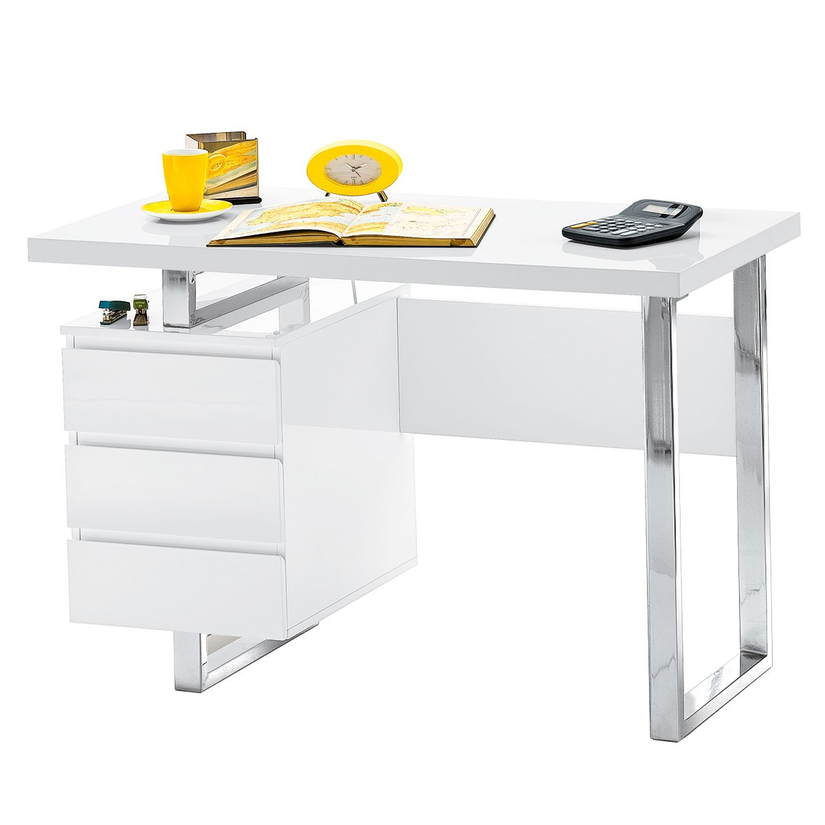 Schreibtisch Weiß Hochglanz
 SCHREIBTISCH PUTERTISCH ARBEITSTISCH mit Schubladen in