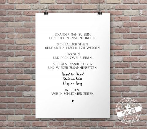 Seite An Seite Hochzeit
 feenstaub print poster hand in hand seite an seite