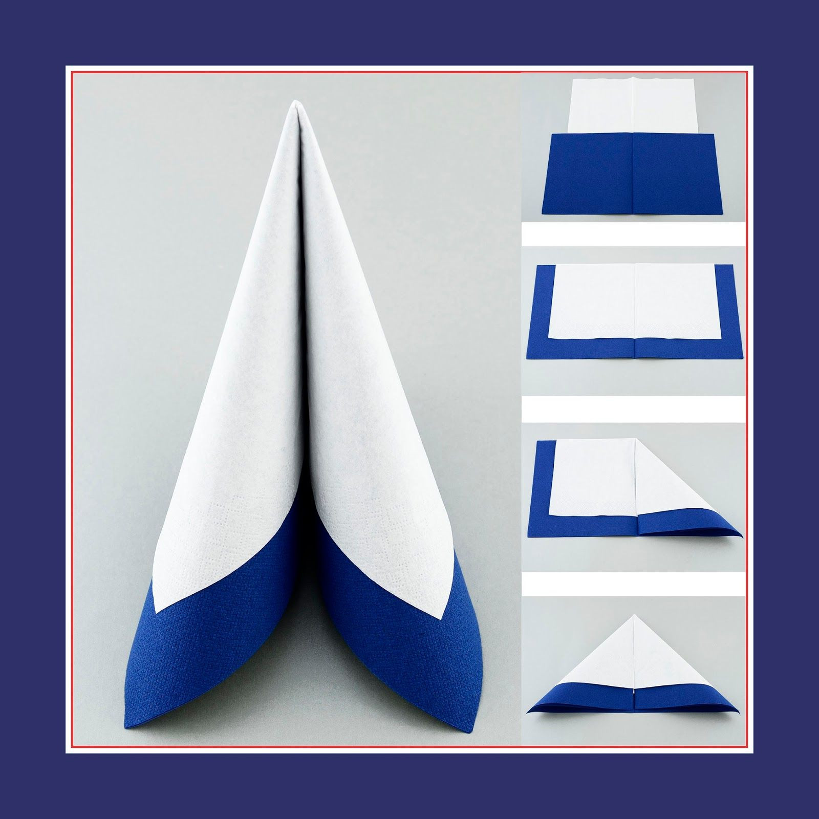 Servietten Falten Anleitung Hochzeit
 Tafelspitz aus zwei Servietten in Farben weiss und blau