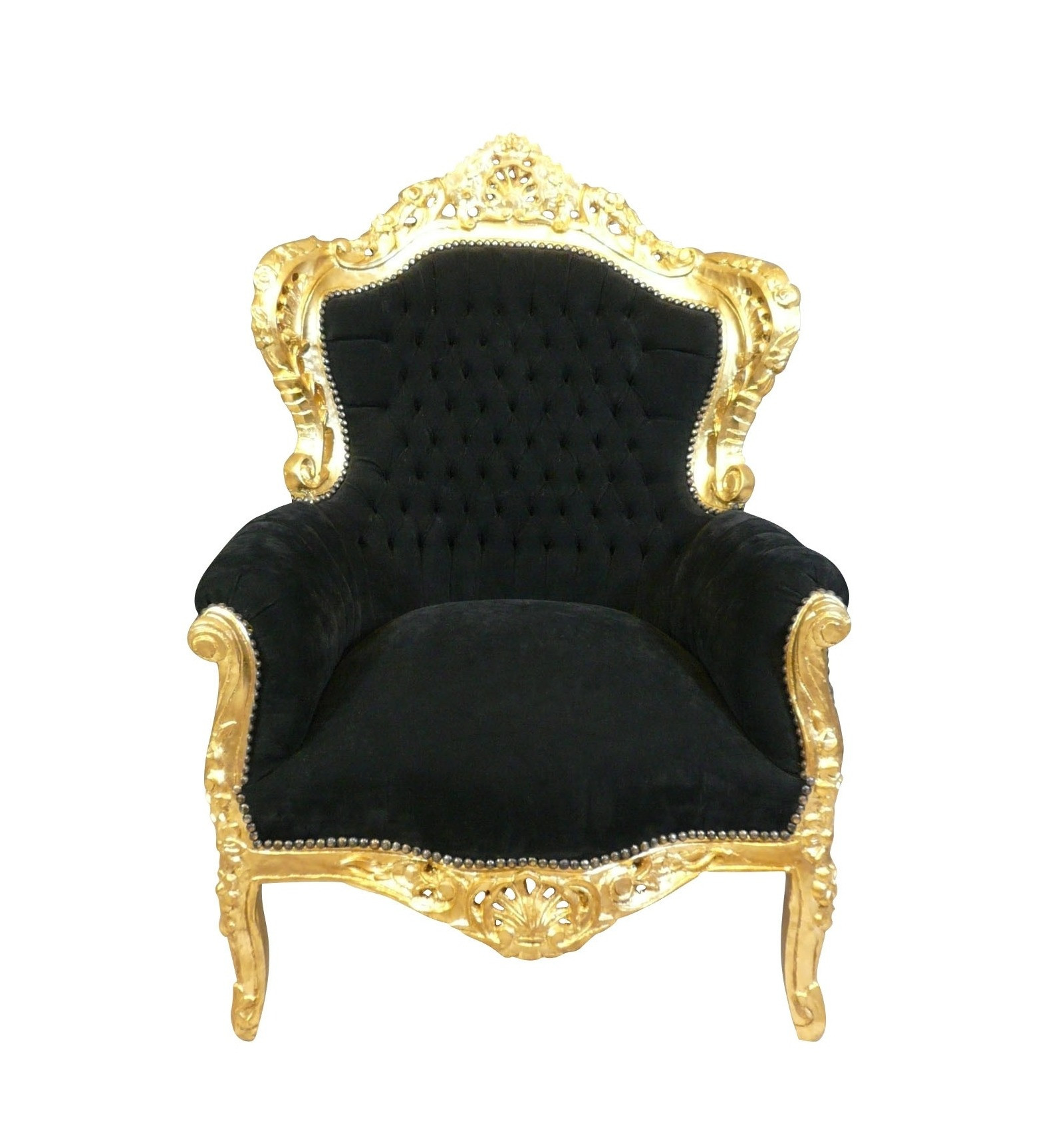 Sessel Barock
 Barock Sessel in schwarzem Samt Stoff auf einem Gestell