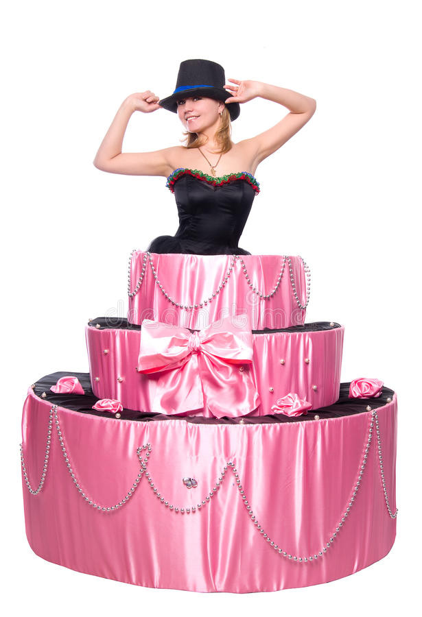 Sexy Geburtstagstorte
 Girl A Surprise Gift Jumps Out The Toy Cake Stock