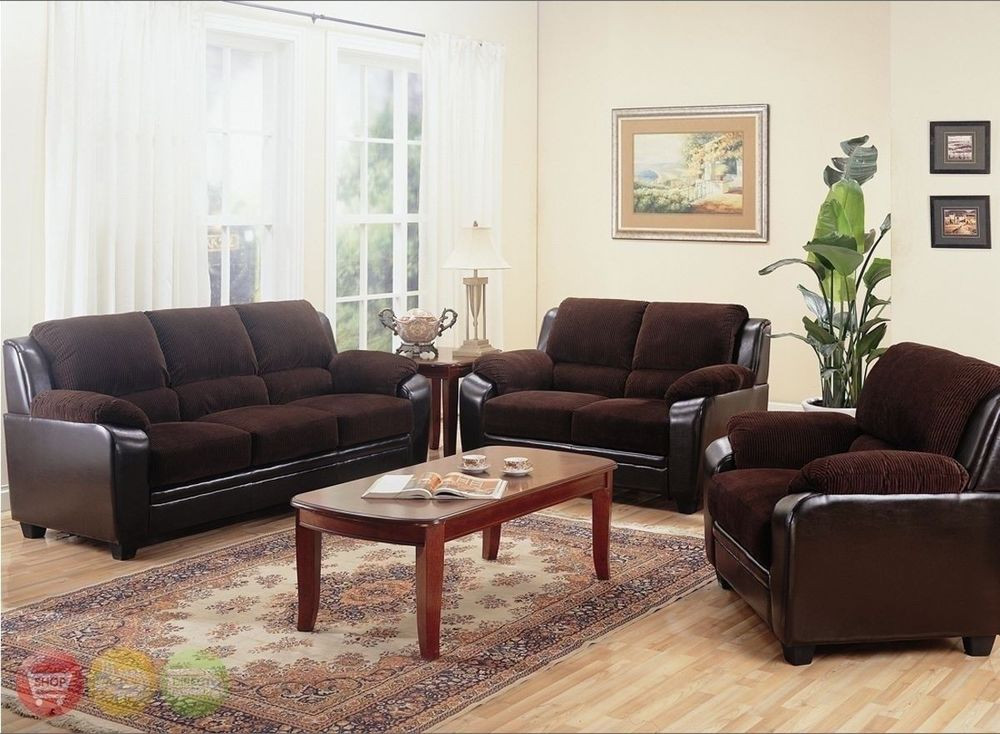 Sofa Ebay
 Monika Chocolate Sofa LoveSeat & Chair Casual 3 Piece