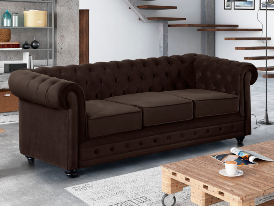 Sofa Samt
 Couchgarnitur Samt Chesterfield ANNA 9 Farben