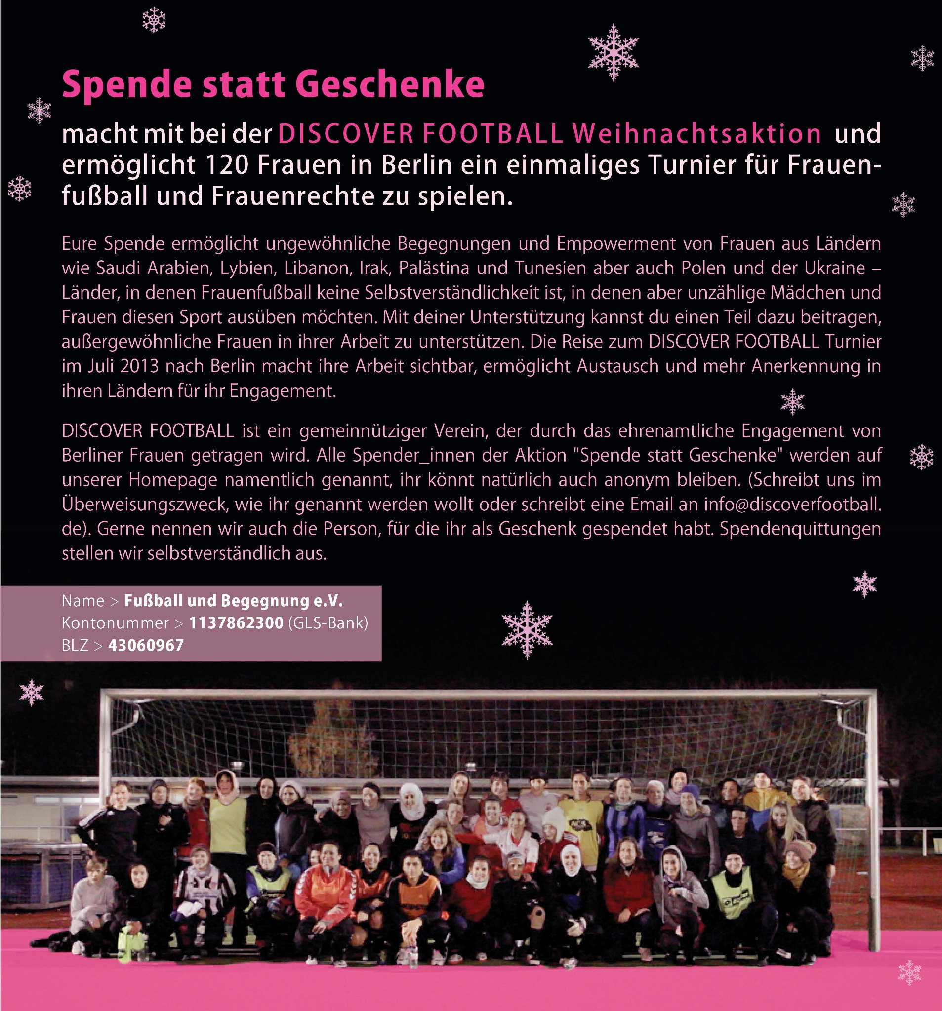 Spende Statt Geschenke Formulierung
 Spende statt Geschenke Fußballerinnen unterstützen